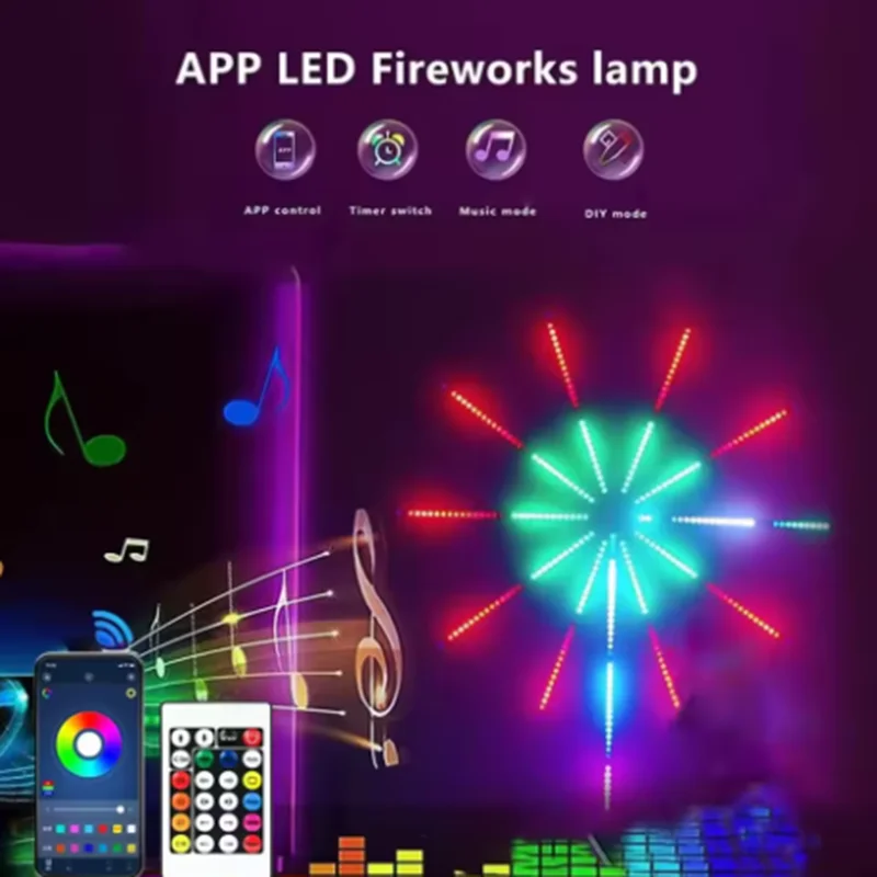 LED Firework Lights String Bluetooth APP Control Sync Music USB 5V Dream Color Light Garland Wedding Party Christmas Decor