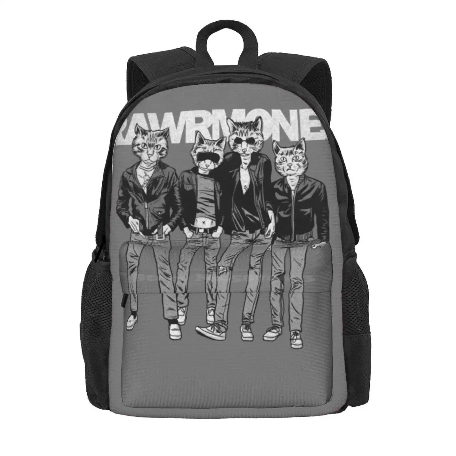 Rawrmones Hot Sale Schoolbag Backpack Fashion Bags Cats Kittens Punk Hey Ho Lets Go