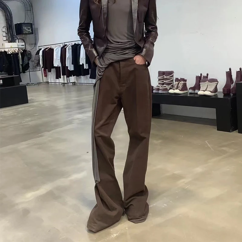 R0 Flared Pants Pleated Loose Brown Trousers Casual Pants Straight Casual Drawstring Loose Casual Pants