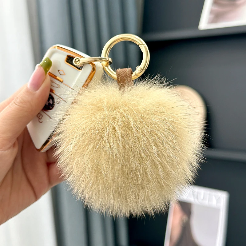 MPPM 11cm Fluffy Real Fox Fur Pompoms Keychain for Women Luxury Pompom Keyring Accessories Fur Bag Charm Jewelry Gifts