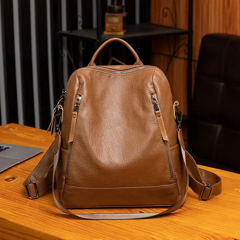 

2023 New Shoulder Bag Women's Korean Outdoor Leather Backpack Leisure Simple And Versatile Large Capacity Student Backpack Women