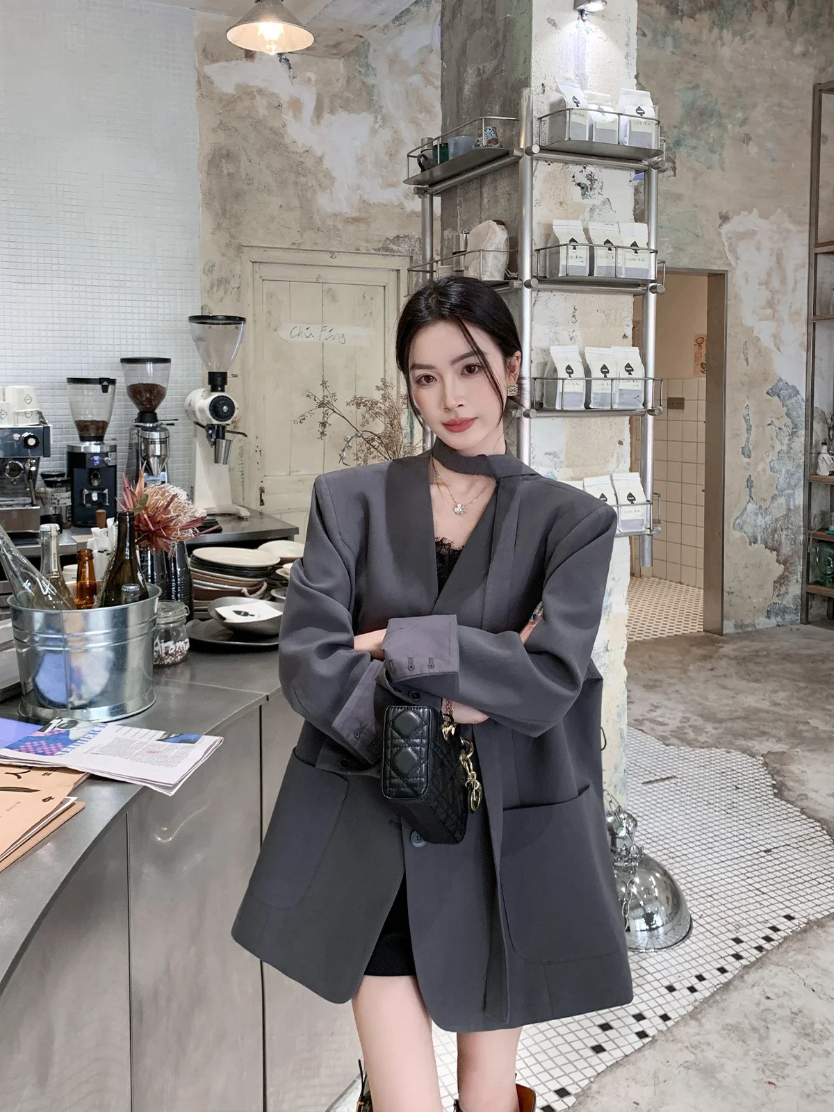 

Женская верхняя одежда Binguo Rose Brooch e ey Nel, осеннее свободное пальто на пуговицах, длинное пальто на пуговицах