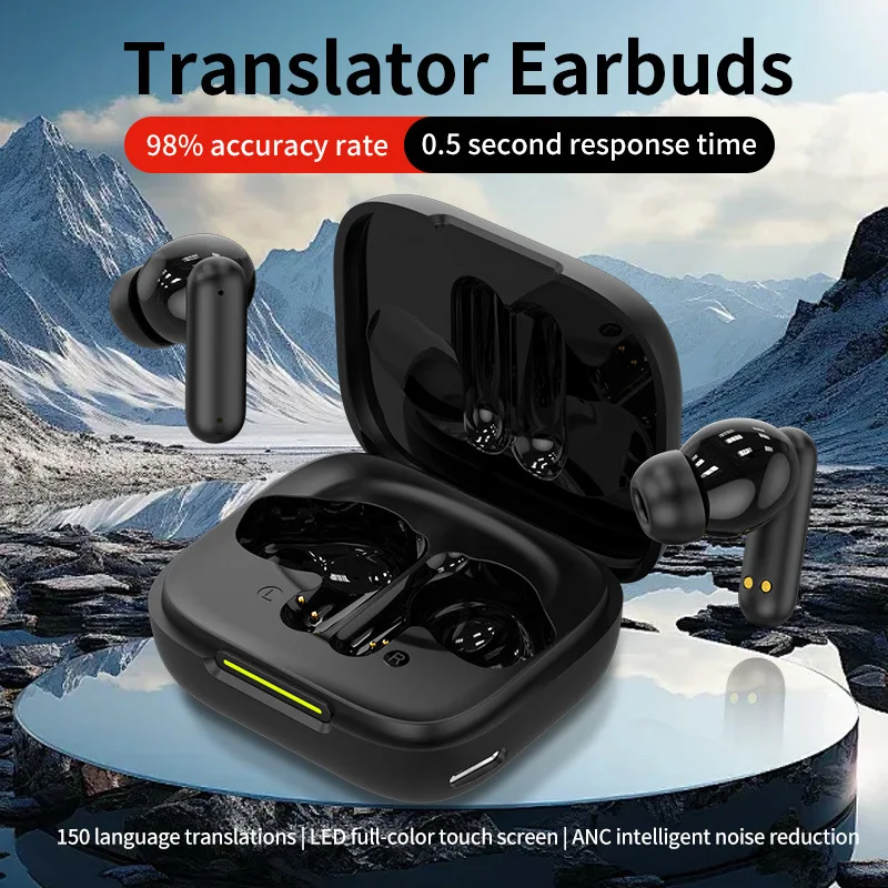B19 Smart Voice Translation Earphones Dual Ear Bluetooth Translator Multi-Language Simultaneous Interpretation Headset
