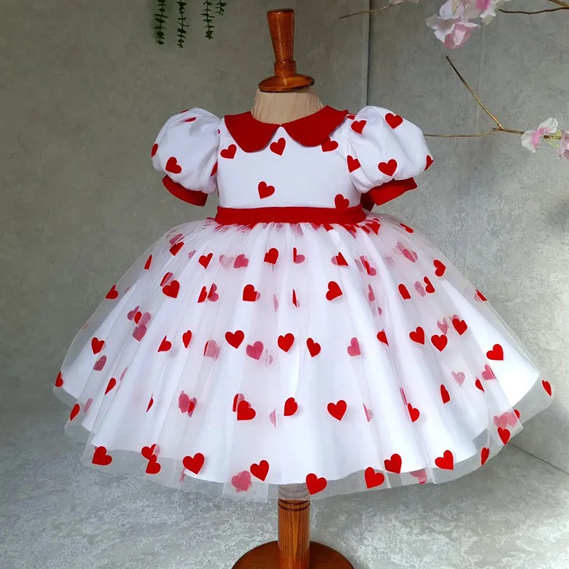 Flower Girl Satin Dress with Pearls Flutter Sleeves V Back Gown with Removable Bow for Wedding Birthday Party