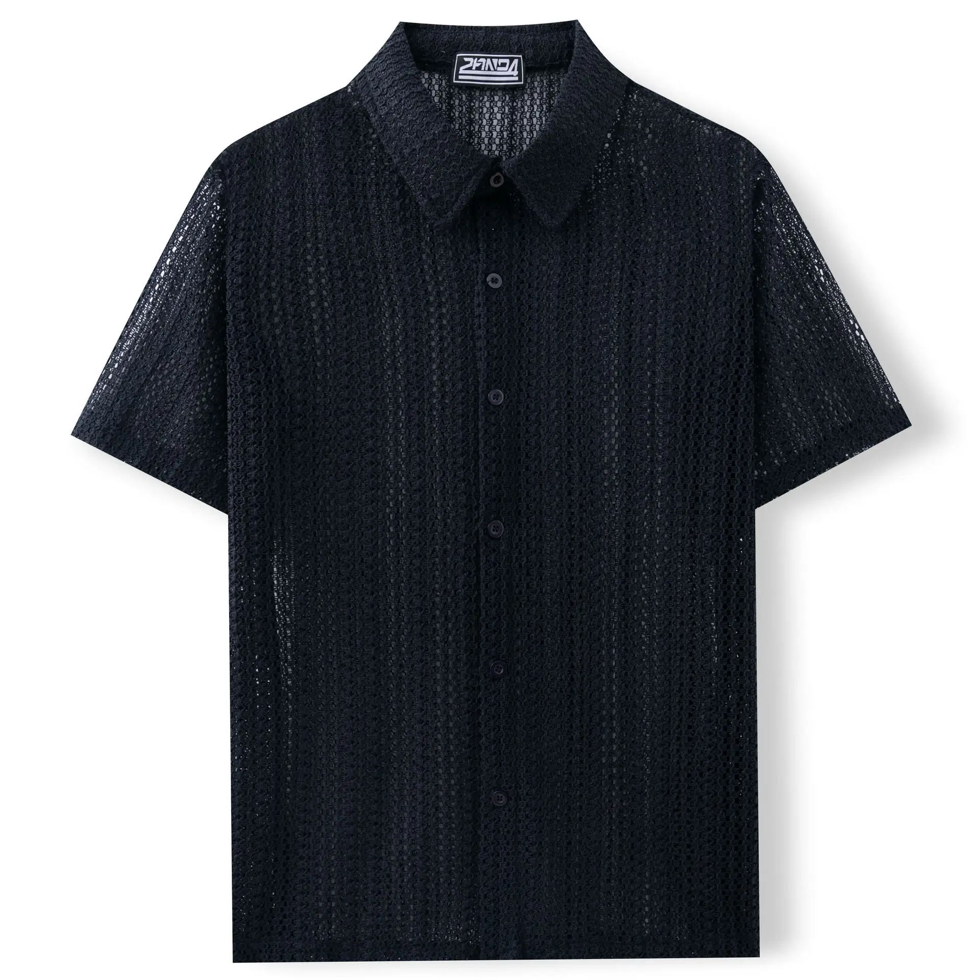 Summer Men's Casual Knitted Shirt New Hollow Short Sleeved Top Men Clothing Hawaiian Style