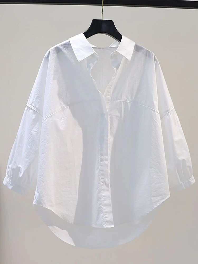 Losse katoenen irt dames lente zomer oversize patchwork casual top Koreaanse sle knopdetail asymmetrisch ontwerp pure kleur