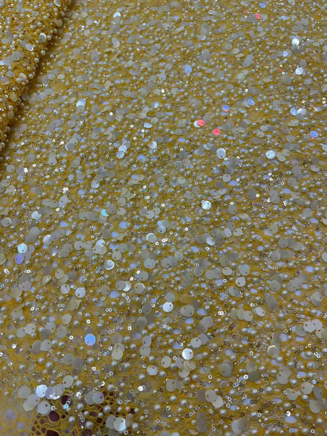 

African Beads Lace Fabric 2025 High Quality Gold Lace Nigerian Sequins Lace Fabric French Laces Fabrics For Party Dress Sewing