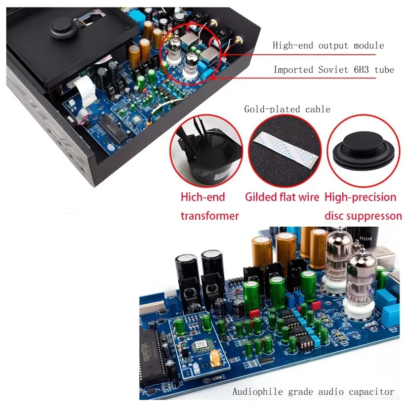 SUNBUCK Music MU9 CD Turntable Player ES9018 Decoding Bluetooth 6H3 Vacuum Tube HIFI CD carousel Player with Balanced Output