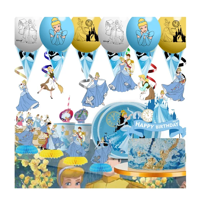 

Cinderella Fairytale Birthday Banner Party Decorations Paper Tableware Cake Topper Latex Balloons Baby Shower Party Supplies