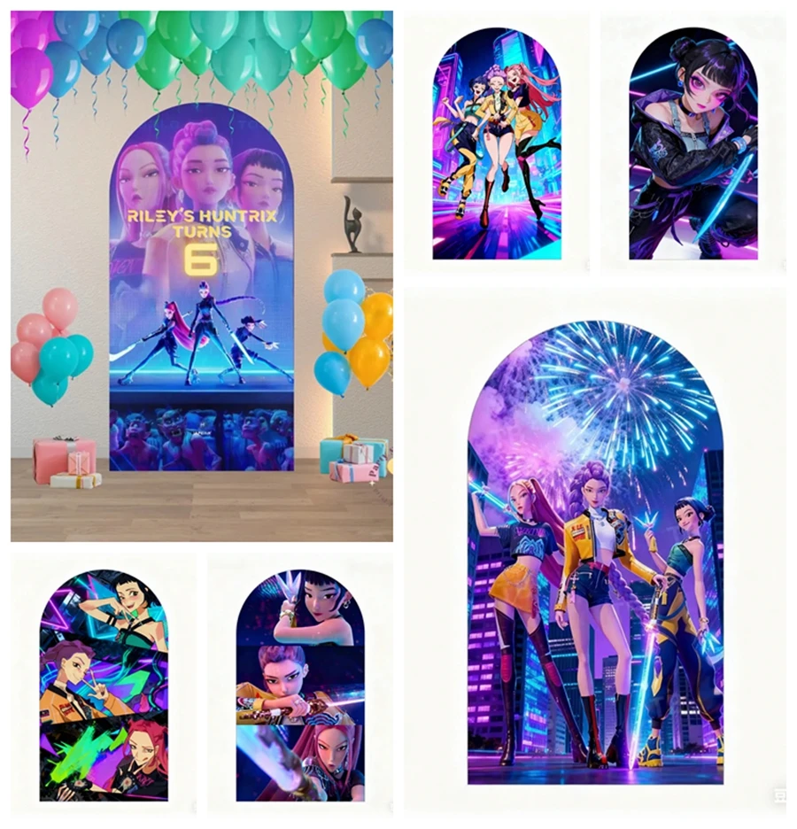 

K-pop Devil Hunter Arch Background Girl Group Music Theme Girls Birthday Party Baby Shower Decoration Photography Background