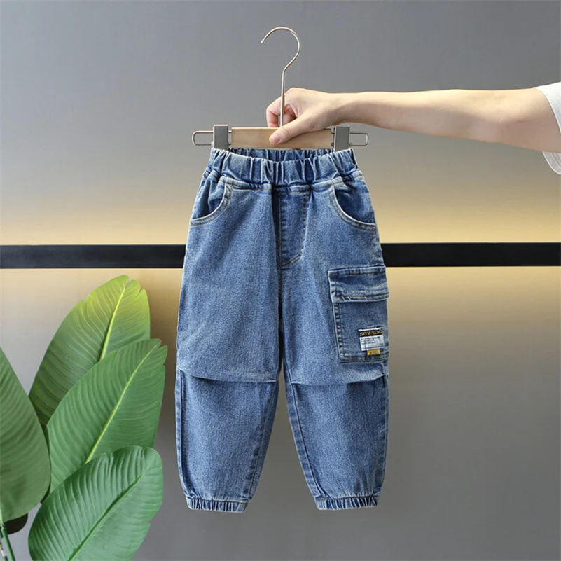 Summer Boys 2024 Korean Fashion Casual Thin Blue Backed Bagless Workwear Pants/Jeans