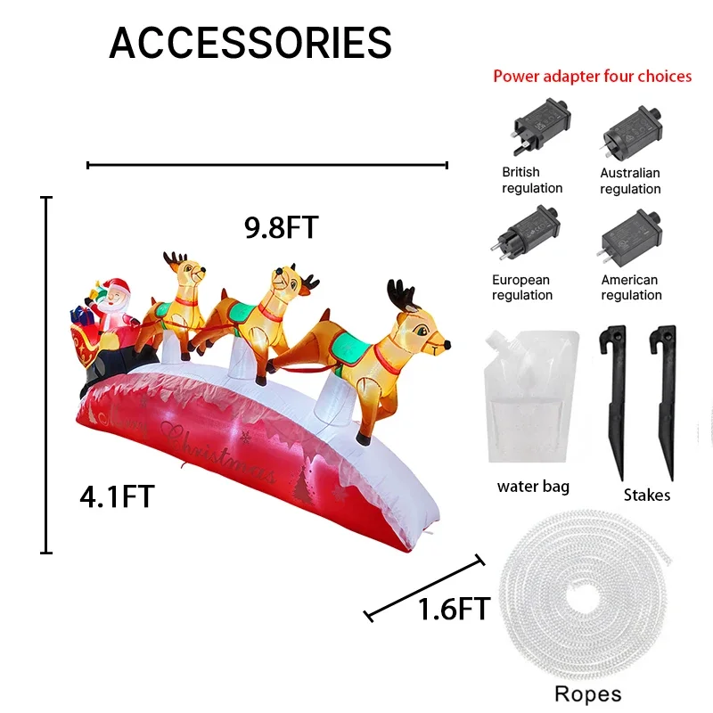 9.84FT Inflatable Toy Santa Claus Sleigh Reindeer Xmas Yard Decoration LED Christmas Supplies Home Ornament Festive Gift