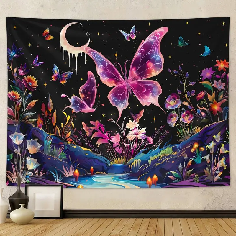 VIKAMA Magic Spiral Nebula Forest Tapestry, Psychedelic Wall Art Background Cloth for Bohemian Living Room Aesthetic Decor