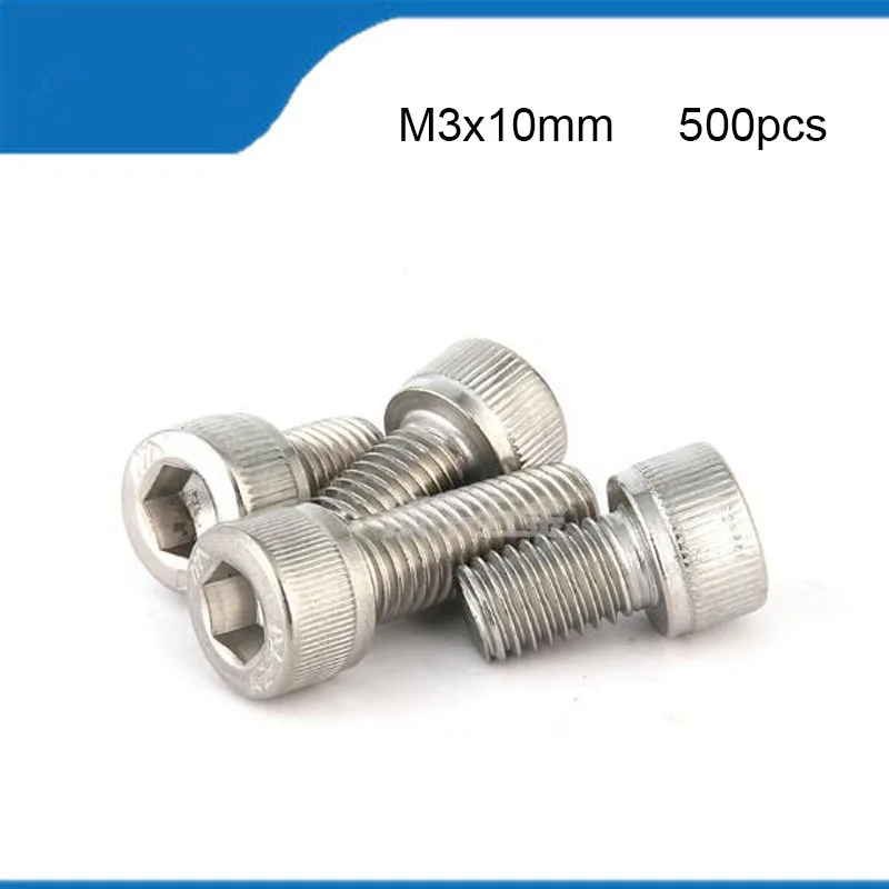 

Free shipping 500PCS M3*10mm M3 Screws A2-70 304 Stainless Steel Allen Hexagon Hex Socket Cap Head Screw Bolt Metric Allen Screw