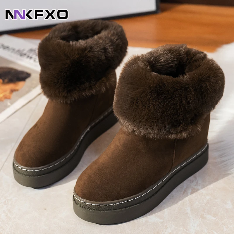 

2023 Women Brown Black Ankel Boots Versatile Korean Style Faux Suede Boots Non-Slip Muffin Sole Boots Round Toe Snow Boots QB175