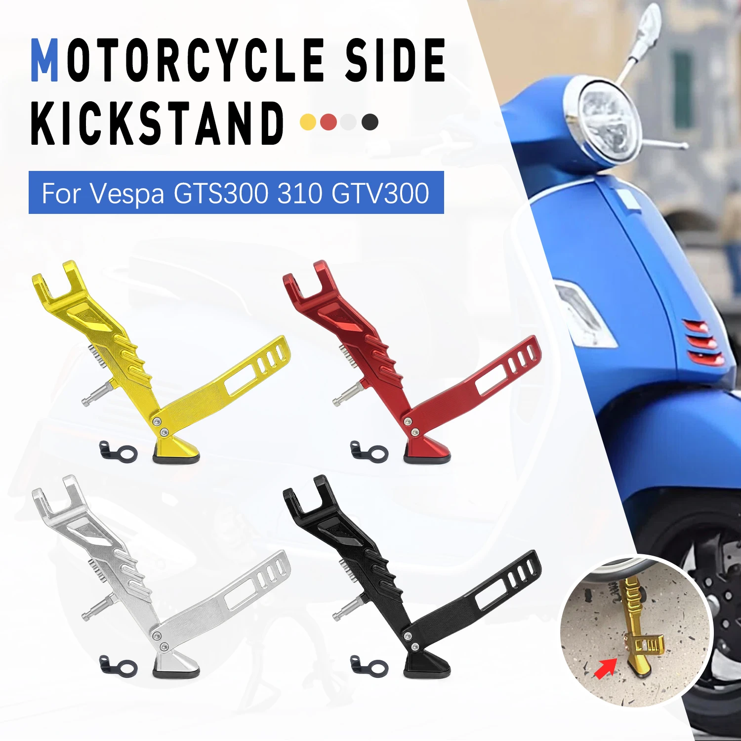 For Vespa GTS300 GTS310 GTV300 Kickstand Sidestand Side Support Stand Parking Rack Accessories Moto