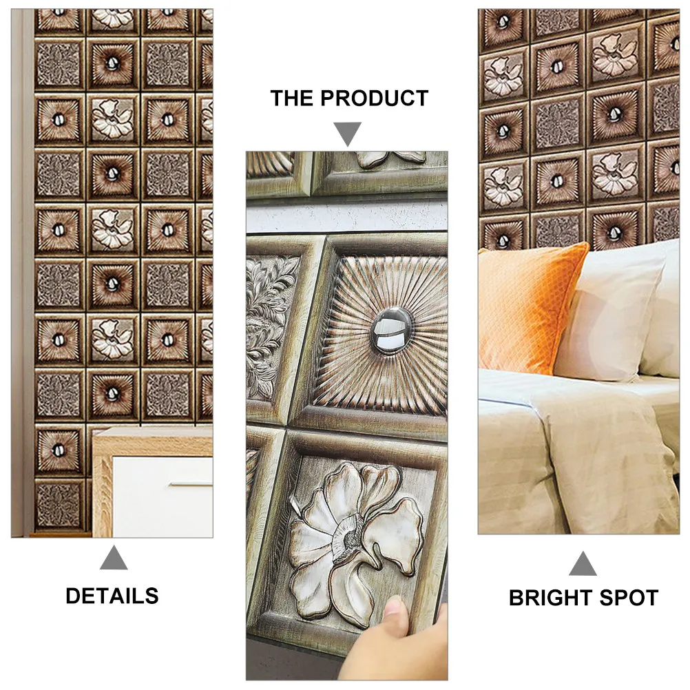 3D Wall Tile Stickers 5 Pack European Style Removable Self Adhesive Decals for Home Decor