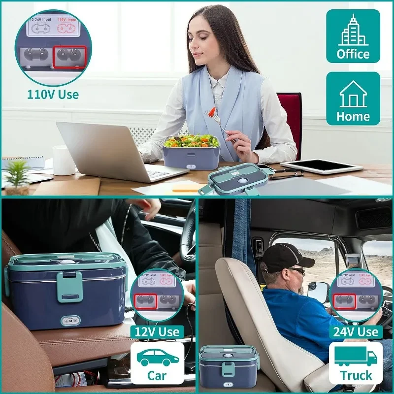 Electric Lunch Box Food Heated Portable Food Warmer Heater for Car/Home Self Heating Box with1.8L 304 Stainless Steel Container