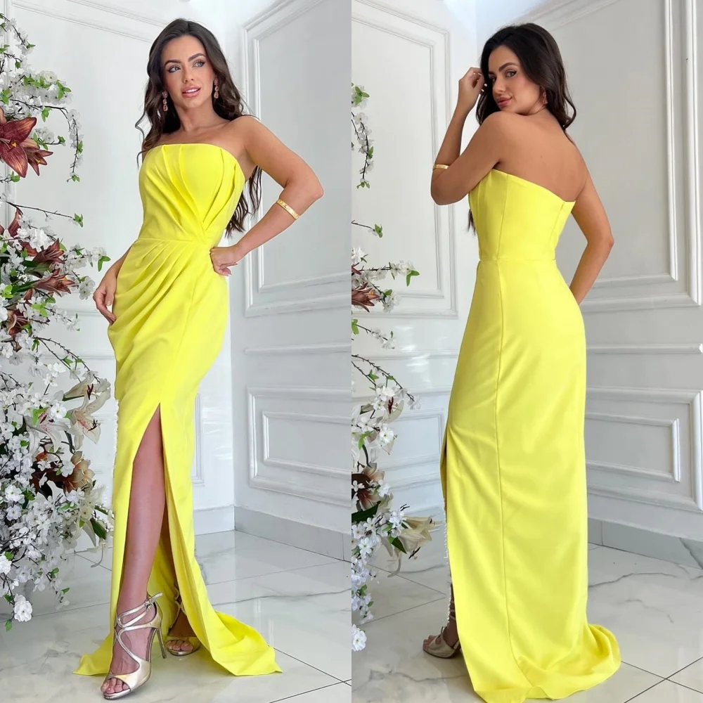 

Customized Exquisite Fashion Jersey Pleat Draped Straight Strapless Long Dresses Bespoke Occasion Dresses ExquisiteHigh Quality
