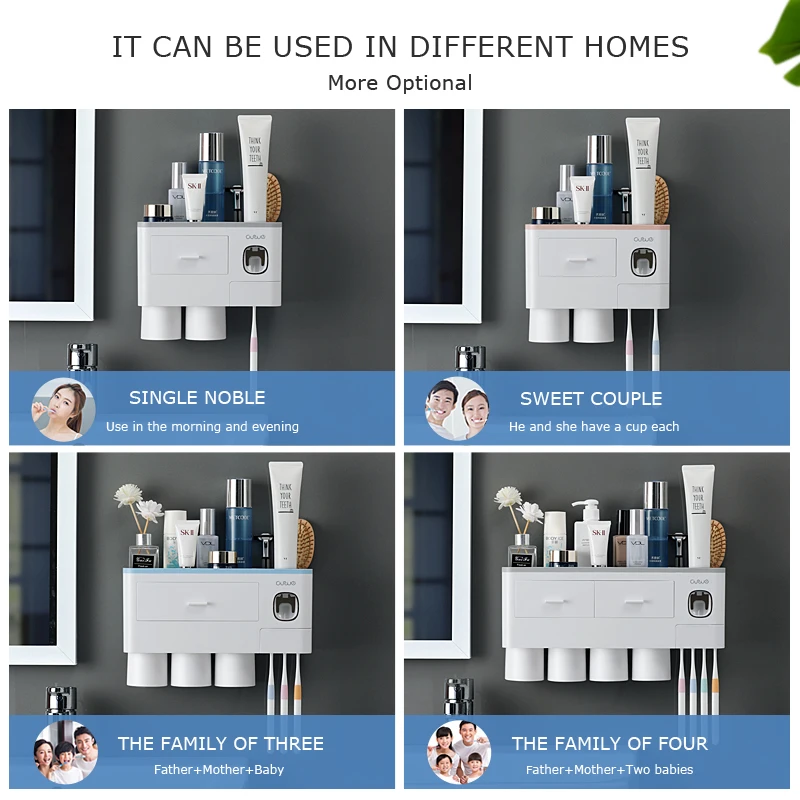 Bathroom Accessories organizer Set Toothbrush Holder Automatic Toothpaste Dispenser Holder Toothbrush Wall Mount Rack Tools Set