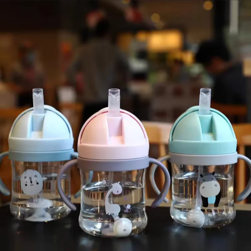 

250 мл детская чашка для питья с двойной ручкой, бутылочка для кормления с соломенным гравитационным шариком, широкий калибр, бутылка для питьевой воды с ручкой