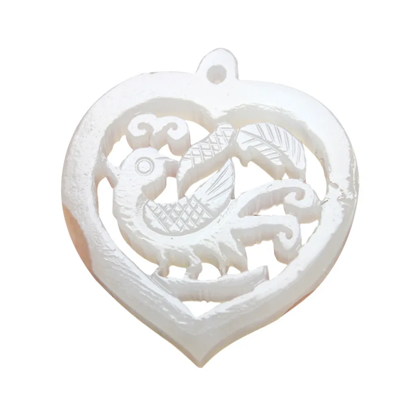 Natural hetian jade handcarved heart shape hollow out phoenix 100% real jade necklace pendant earring jade accessories for women