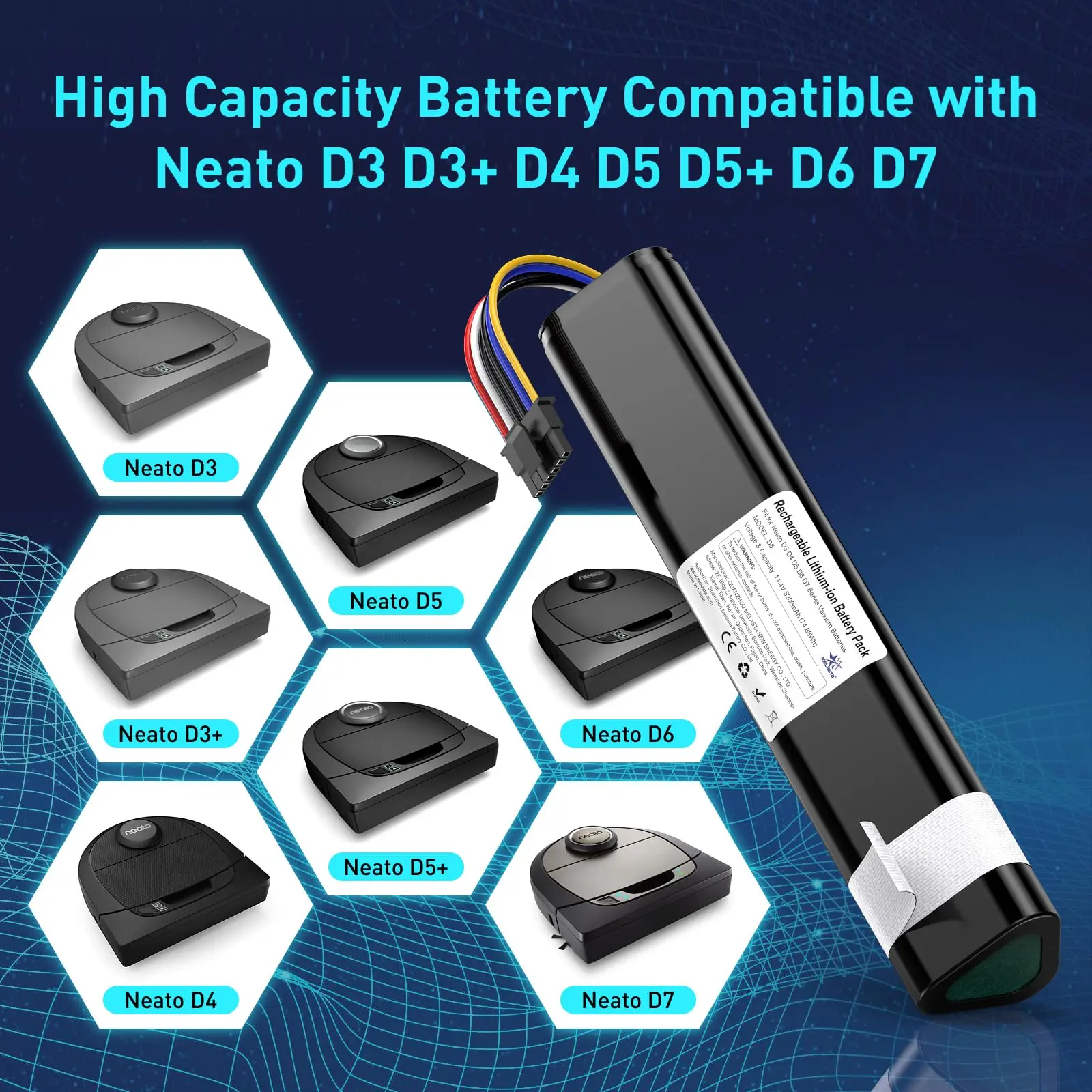 

melasta 14.4V 5200mAh Replacement Battery Suitable for Neato Botvac D3 D4 D5 D6 D7 Robotic Vacuum Cleaners