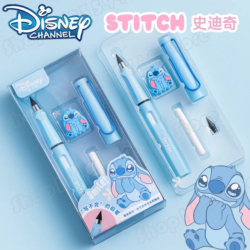 Stitch Eternal Pencil with Eraser Cartoon Disney Unlimited Writing Pen Kawaii School Supplies Childeren Stationery Set Gift