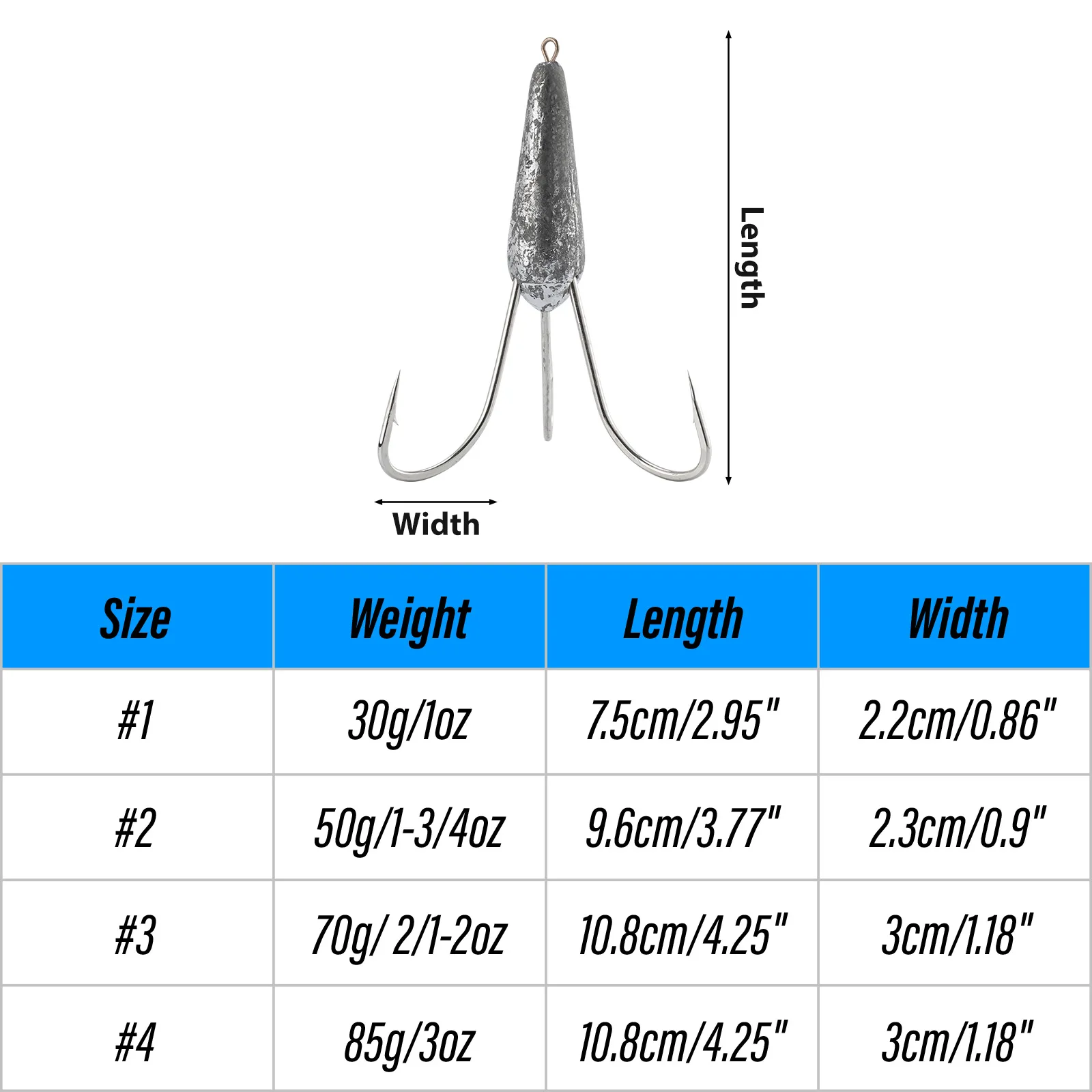 2pcs Treble Hook with Weight Sinker 30g-80g for Long Casting Surf Fishing Tuna Halibut Big Game Snagging Bunker Hook