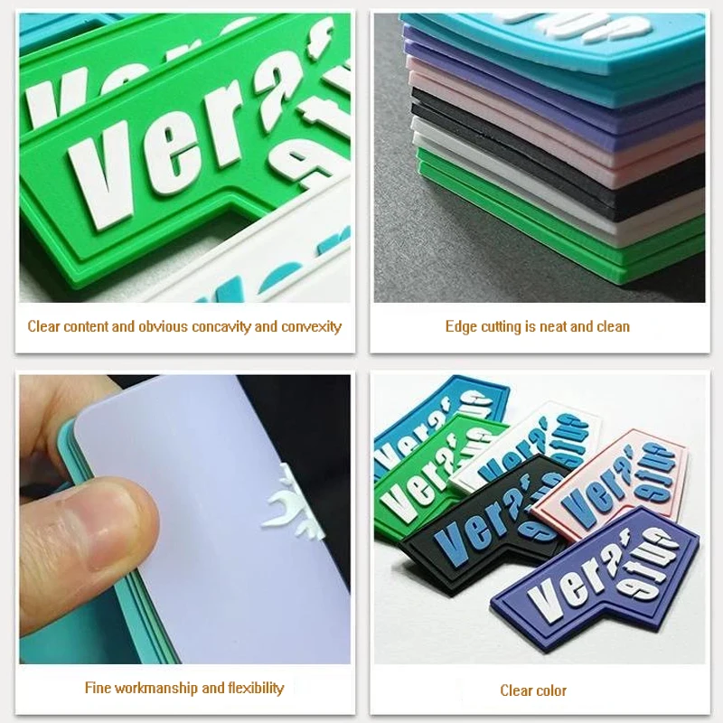 Five Colors Custom 3D Brand Logo Designer Soft Rubber Label Silicone PVC Patches For Clothing Free Samples Accessories Customiza