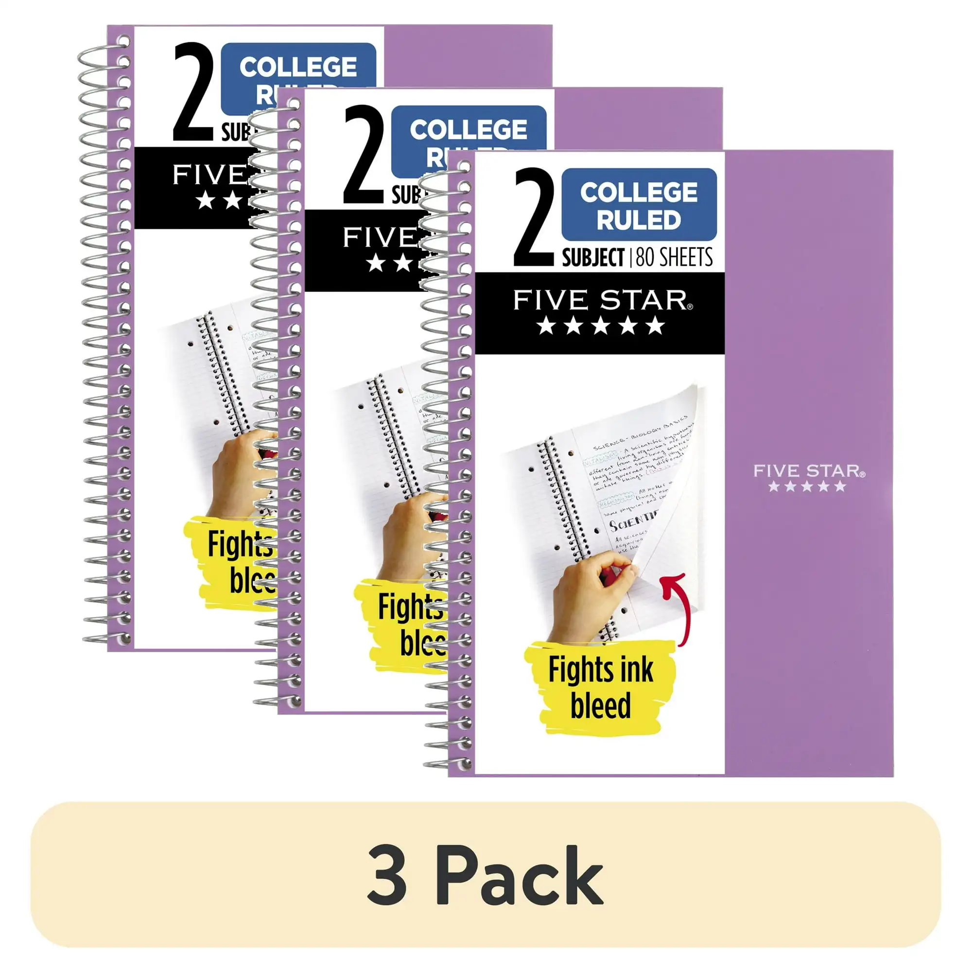 

(3 pack) Five Star Spiral Notebook 2 Subject College Ruled 6 x 9 12 Amethyst Purple -