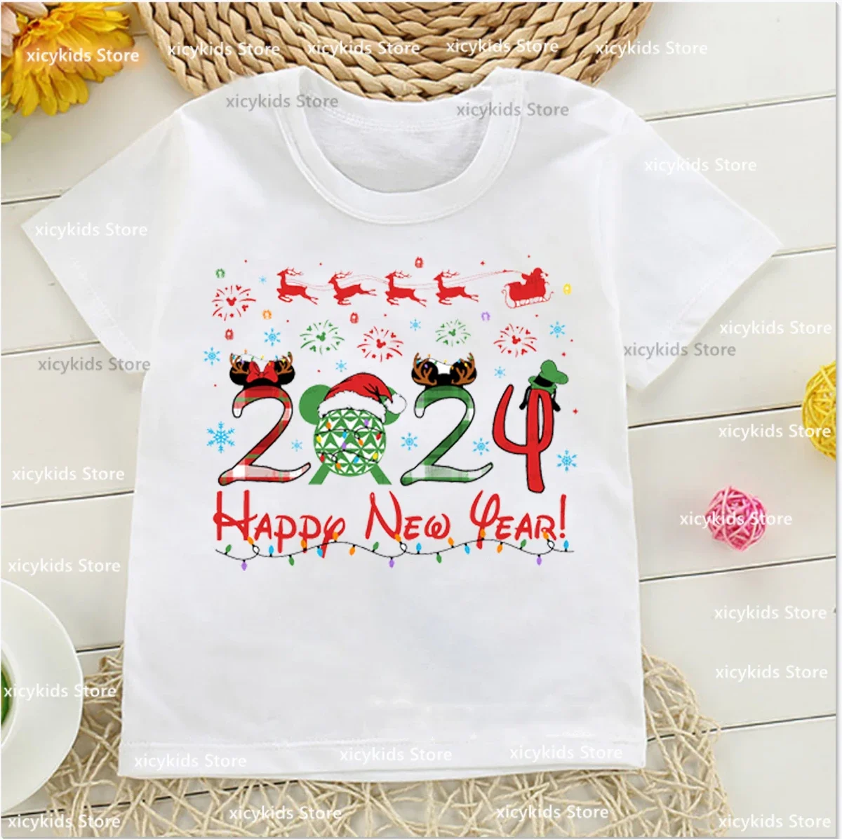 Christmas 2024 Family Tshirt  Christmas 2024 Boys T-Shirt Cute Children\'S Christmas Clothes Fashion New Year Clothes Girl Tshirt