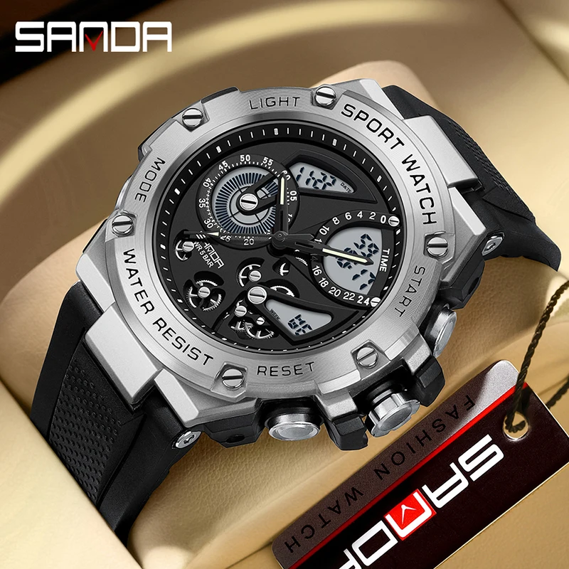 2024 Sanda 9028 Watch Youth Electronic Watch Multi functional Trend Korean Edition Nightlight Alarm Clock Waterproof Watch