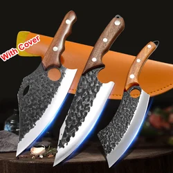 With Finger Hole Butcher Boning Knife Hand Forged Blade Chef Knife Wood Handle Stainless Steel Knife Cleaver Meat Kitchen Knives