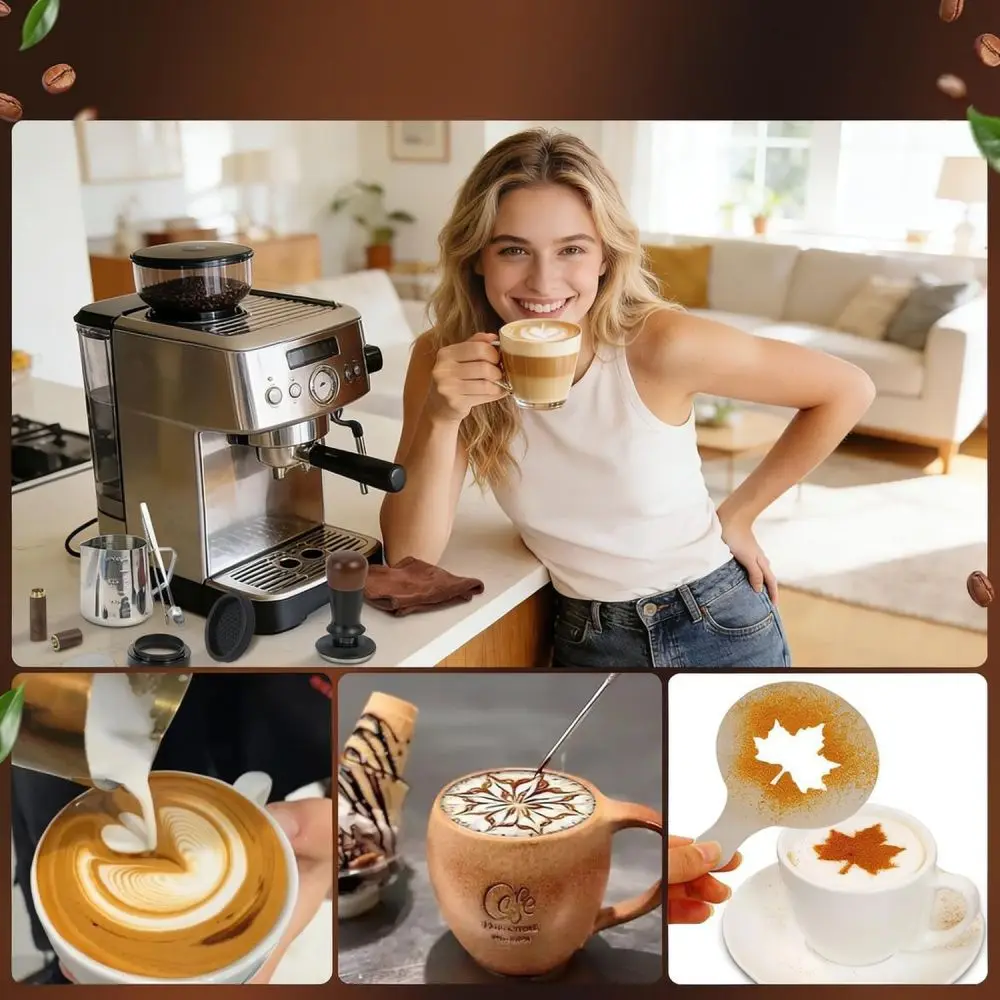 Professional Espresso Accessory Set Sapele Wood Station Coffee Distributor Spring Tamper Needle WDT Tool Dosing Funnel Barista