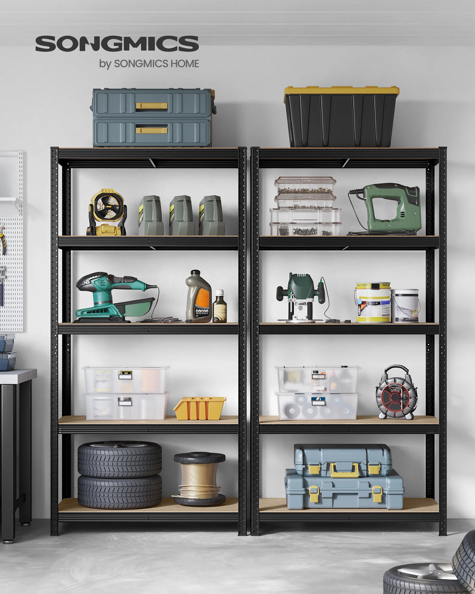 SONGMICS Étagère de Rangement à 5 Niveaux, 50 x 100 x 200 cm, Capacité 600 kg, Planches Réglables, Style Industriel, pour Cuisine, Salon