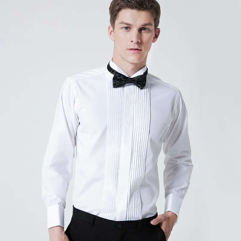 Chemise de mariage pour hommes, tenue de smoking, boutons de manchette français, manches longues, coupe Slim, 6XL