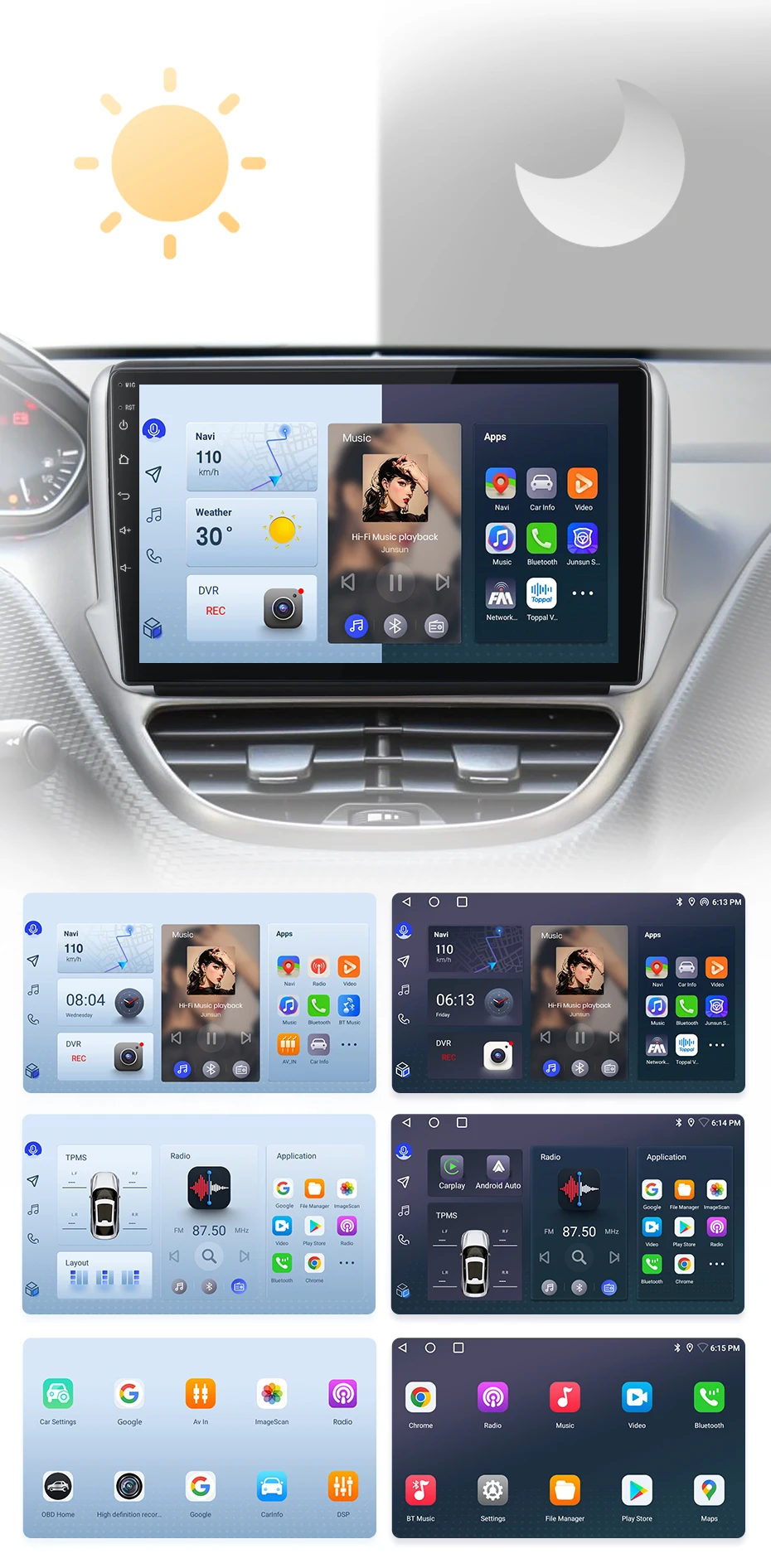 Junsun Wireless Carplay Android Auto Autoradio für Peugeot 2008 208 2012-2018 GPS Multimedia 2 Din – Detail 8