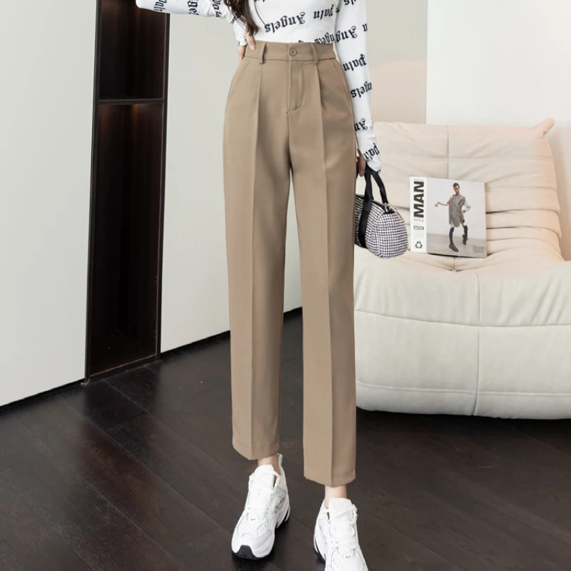 Elegant High Waist Nine Point Trousers Female Spring Fall Casual Loose Office Lady Suit Pants Fashion Work Streetwear Pants New