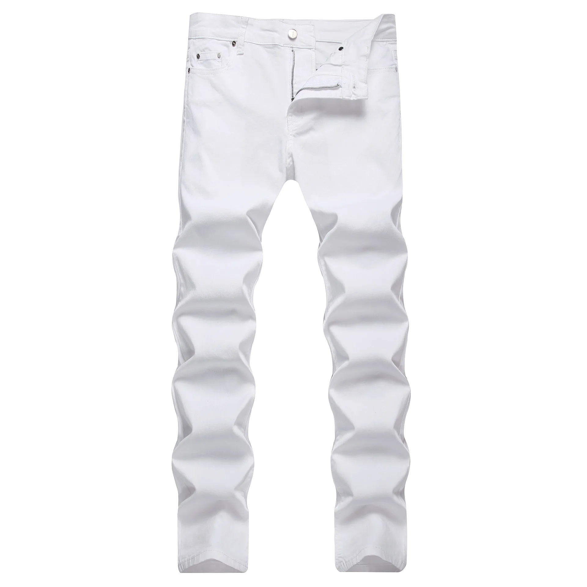 High-end fashion brand white jeans male personality slimming small feet elastic trend  autumn and winter 