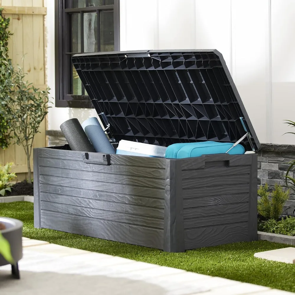 Weatherproof Lockable Deck Storage Box Bench for Outdoor Pool Patio Garden Furniture and Indoor Toy Bin Container, Anthracite