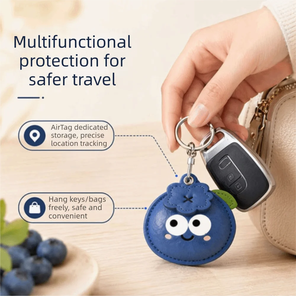 Charm Blueberry Shape Blueberry Keychain Small Mini Key Ring Pendant Leather Blueberry Leather Leather Keychain Present Gift