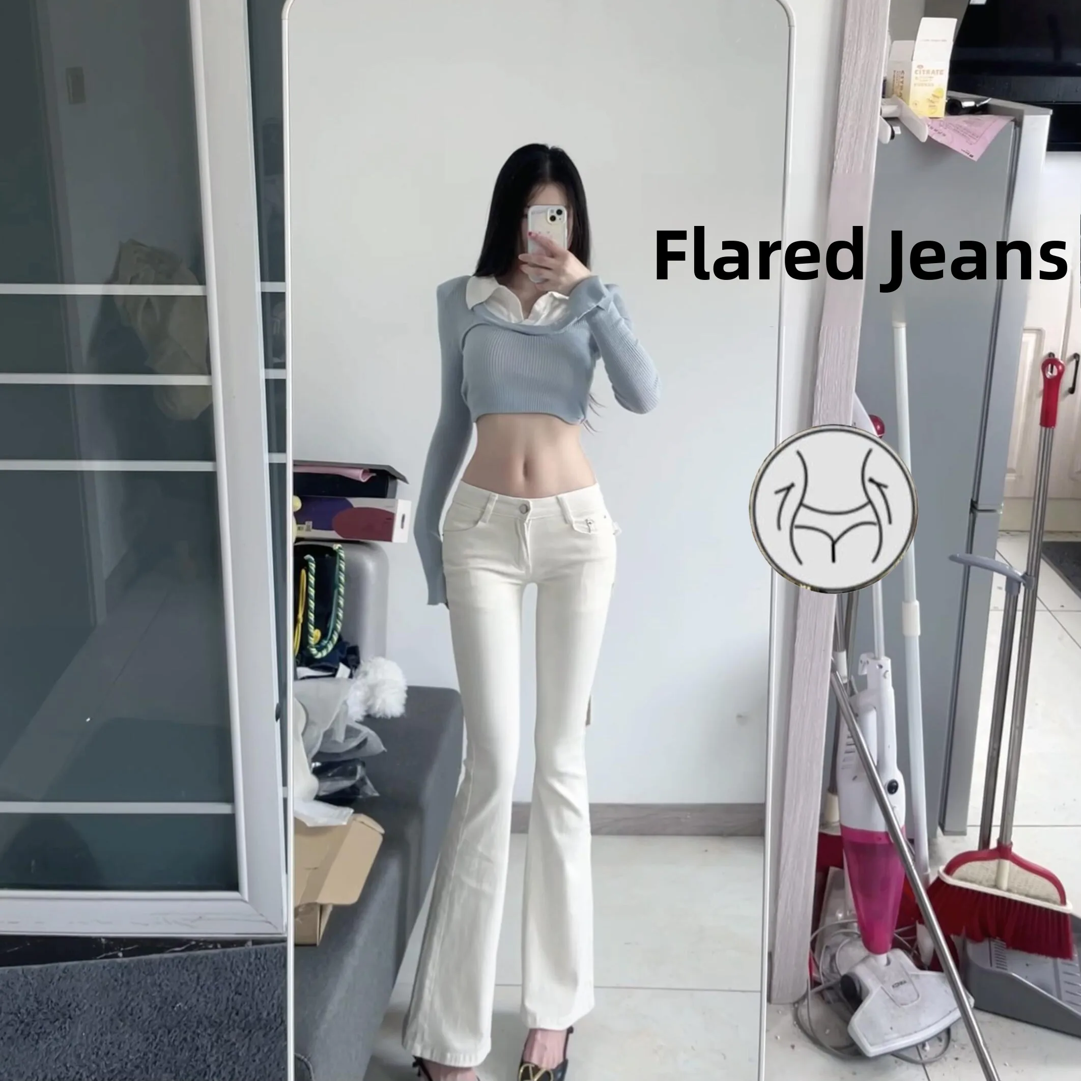 

Low Waist Flared Jeans Slimming High Hip Lengthening Leg Appearances Korean Style Hot Girl Jeans for Young Women