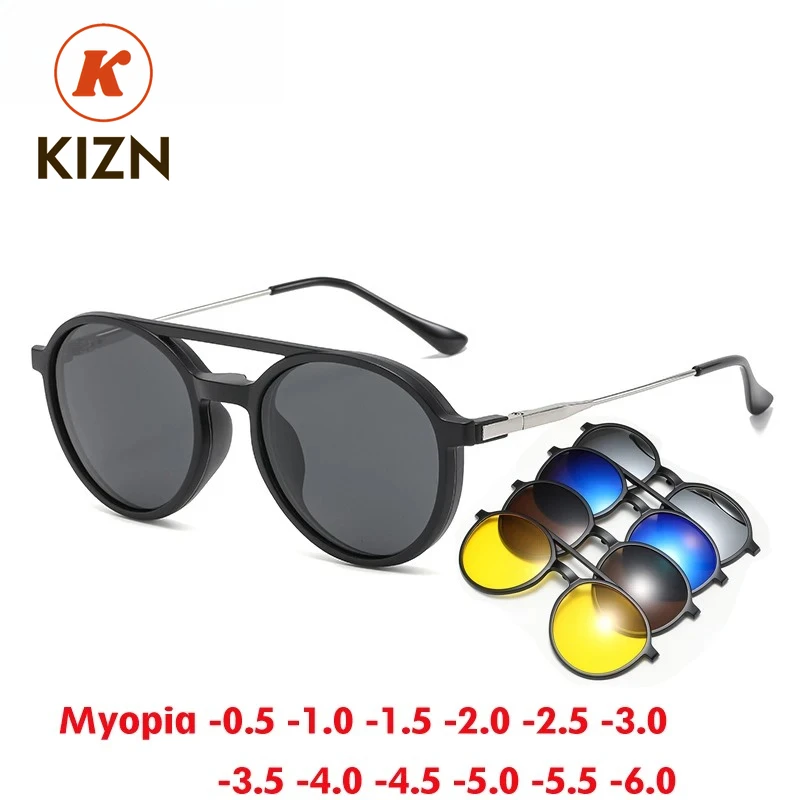 

KIZN Sports 6 In1 Magnetic Clip Sunglasses Frames Multifunction Round Women Glasses Fashion Trend Polarized Customizable Myopia