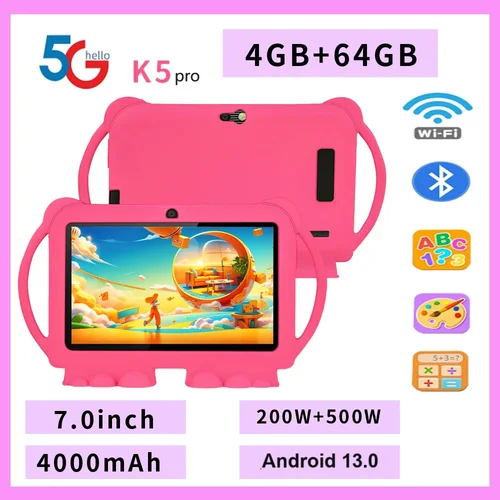 Imagen 1 del producto Nuevo 5G WIFI tableta para niños de 7 pulgadas 4GB + 64GB ROM Mini Pad Quad Core cámaras duales funda protectora a prueba de niños tabletas Android 13