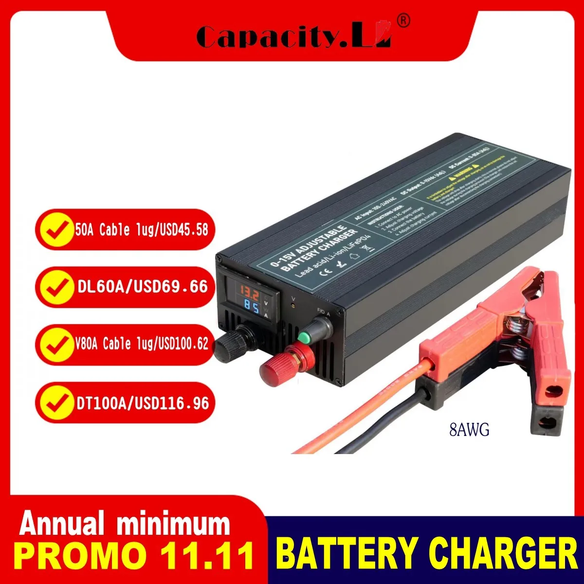 12v Battery Charge 60a 85A 14.6v Lifepo4 Charger 100A 40a  Car Fast Charge Lithium Battery Charger 12.6V  High Power Adapter 