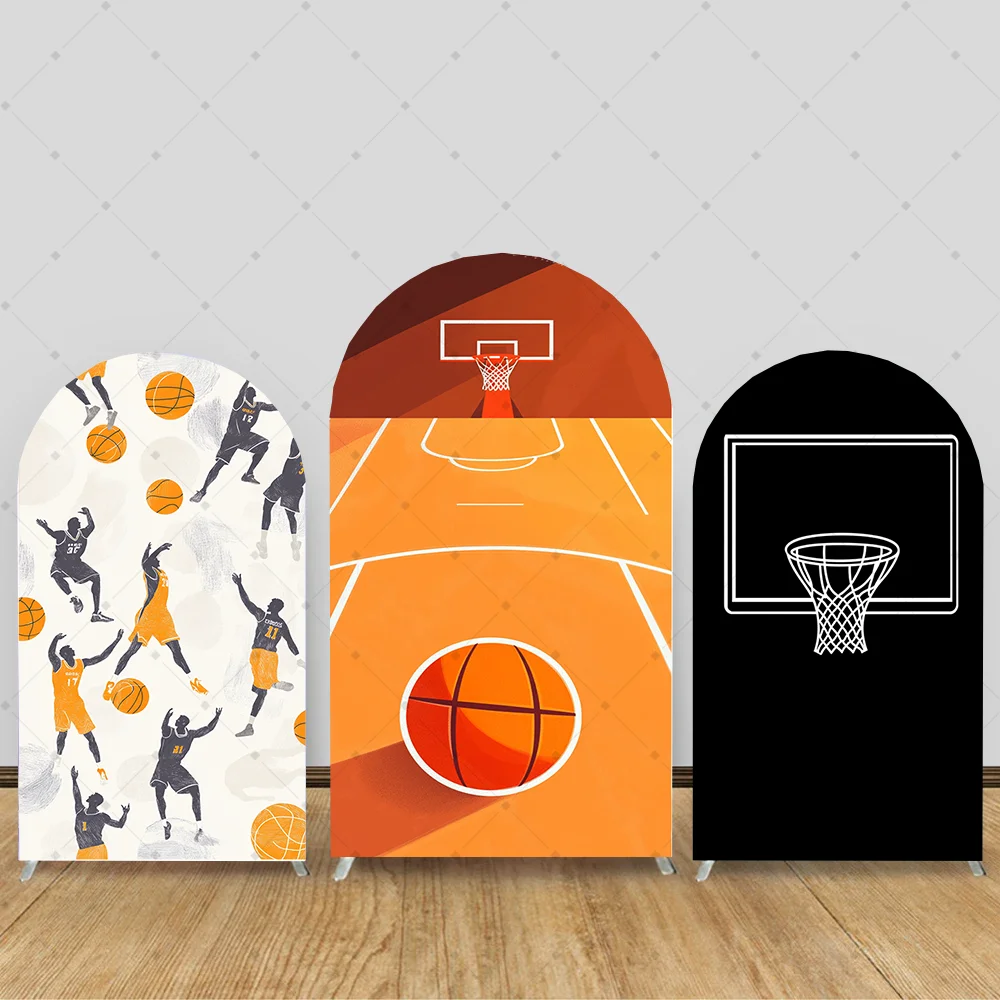 

Basketball Boy Happy Birthday Arch Backdrop Cover Orange Black Splash Basketball Court Sports Star Cake Party Decor Background