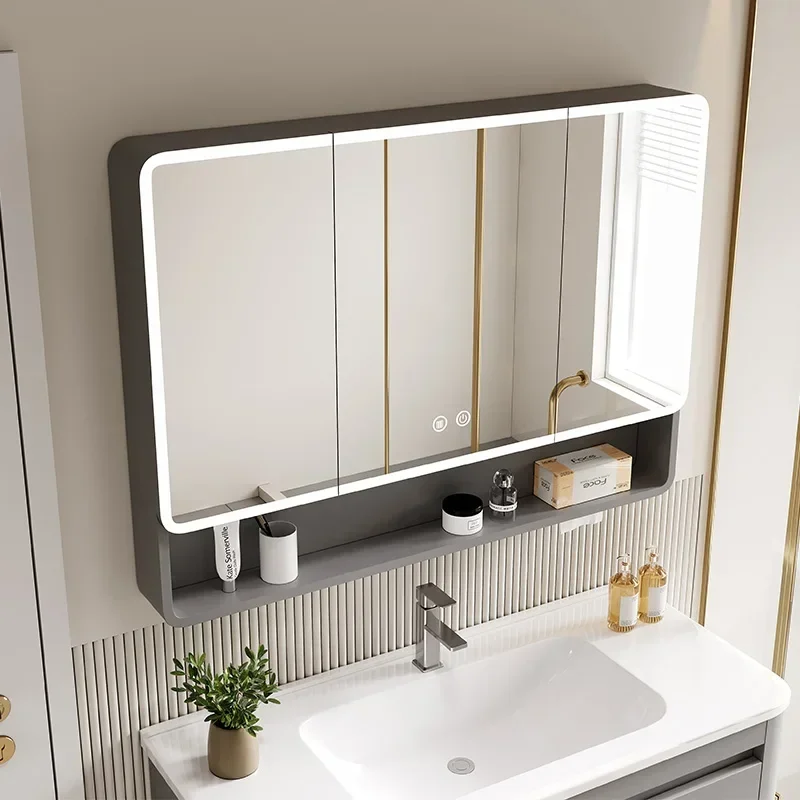 Nordic Bathroom Smart Mirror Cabinet Wall Hanging Mirror Cabinet with Light Fog Removal Storage Simple Home Furniture 욕실 가구 FYBC