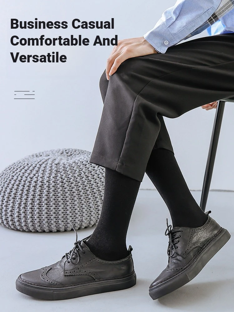 1 Pair Men Solid Knee High Business Socks Soft Elastic Formal Gentleman Dress Socks All Season For Party Daily Wear