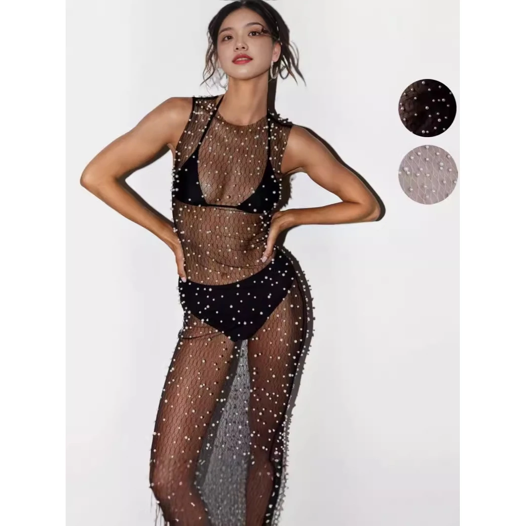 

Женские брюки Sexy Me Long Dr See Tough Bubble Beads с высокой талией, прямого кроя, длиной до щиколотки, летняя коллекция 2024 года